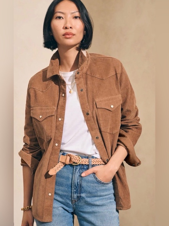 Faherty Tops - Faherty Stretch Corduroy Western Shirt Saddle Brown Snap Front Size M